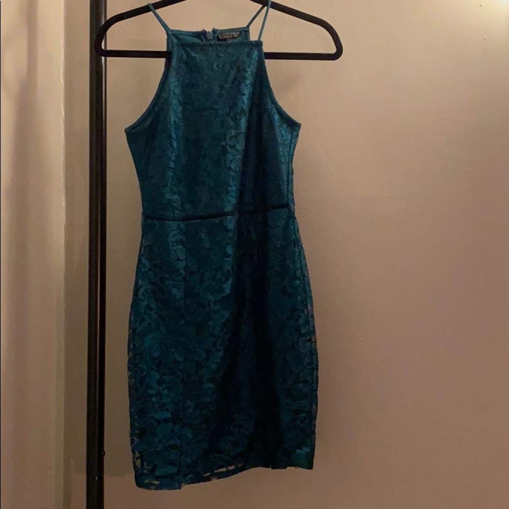 TOPSHOP Emerald Lace Mini Dress